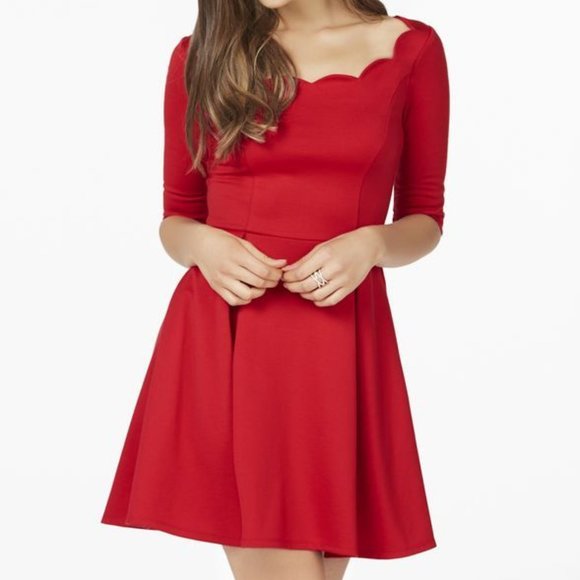 JustFab Scallop Fit and Flare Dress Geranium Red Size Large - Picture 3 of 12